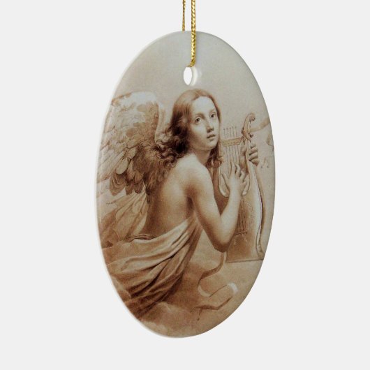 ANGEL SPEELT LYRA OVER DE CLOUDS brown Keramisch Ornament (Rechts)