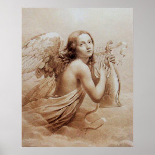 ANGEL SPEELT LYRA OVER DE CLOUDS Brown Sepia Poster