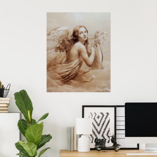 ANGEL SPEELT LYRA OVER DE CLOUDS Brown Sepia Poster (Thuiskantoor)