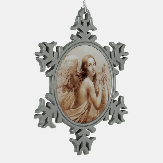 ANGEL SPEELT LYRA OVER DE CLOUDS brown Tin Sneeuwvlok Ornament (Links)