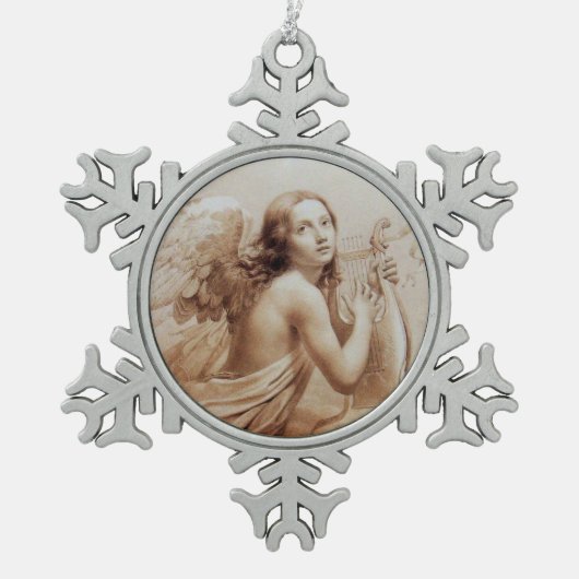 ANGEL SPEELT LYRA OVER DE CLOUDS brown Tin Sneeuwvlok Ornament (Voorkant)