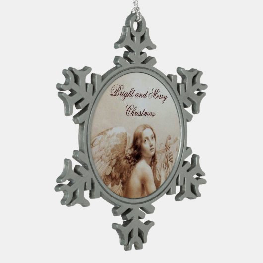 ANGEL SPEELT LYRA OVER DE CLOUDS Brown Tin Sneeuwvlok Ornament (Links)