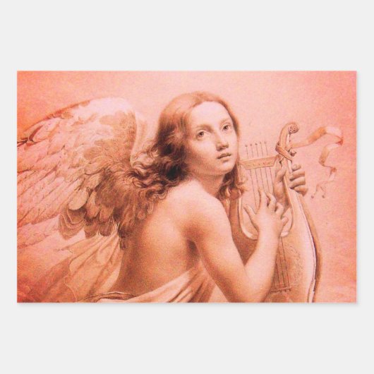 ANGEL SPEELT LYRA OVER DE CLOUDS bruine rode roze Inpakpapier Vel (Voorkant 2)