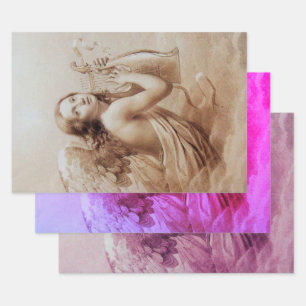 ANGEL SPEELT LYRA OVER DE CLOUDS bruine roze Inpakpapier Vel