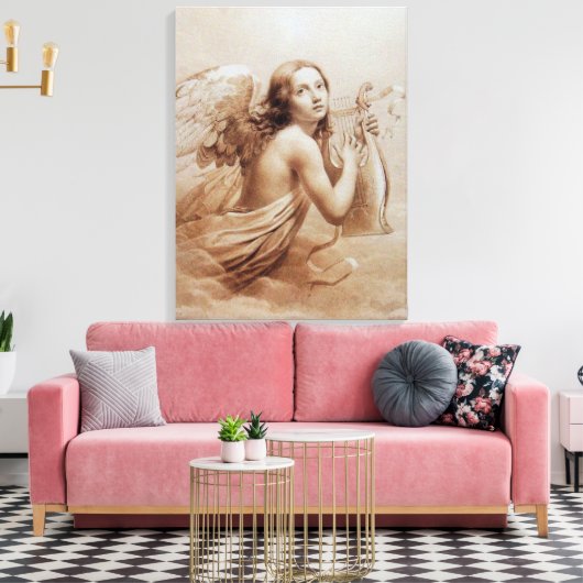 ANGEL SPEELT LYRA OVER DE CLOUDS CANVAS AFDRUK (Insitu (Woonkamer))