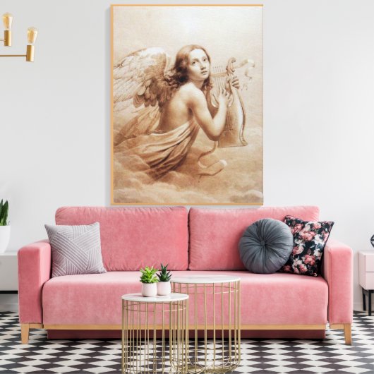 ANGEL SPEELT LYRA OVER DE CLOUDS CANVAS AFDRUK (Insitu (Woonkamer))