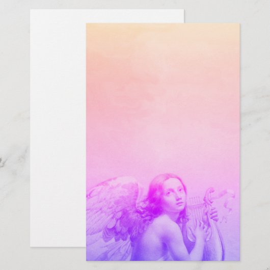 ANGEL SPEELT LYRA OVER DE CLOUDS Pink Blue Briefpapier (Voorkant / Achterkant)