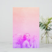 ANGEL SPEELT LYRA OVER DE CLOUDS Pink Blue Briefpapier (Staand voorkant)