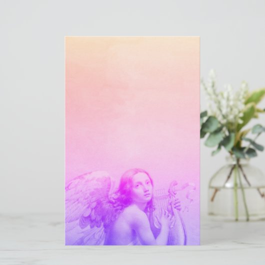 ANGEL SPEELT LYRA OVER DE CLOUDS Pink Blue Briefpapier (Staand voorkant)