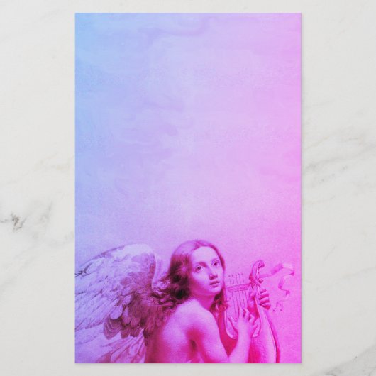 ANGEL SPEELT LYRA OVER DE CLOUDS Pink Blue Briefpapier (Voorkant)