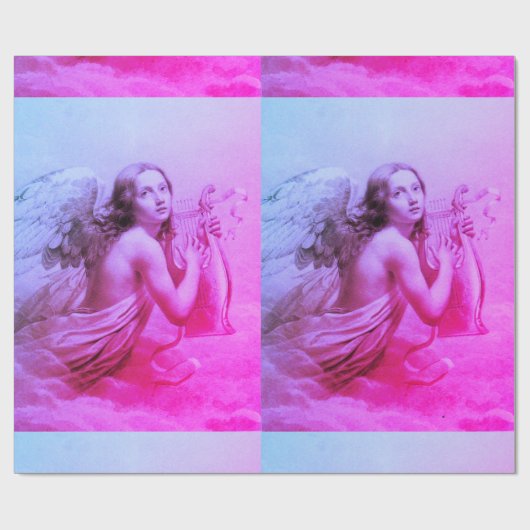 ANGEL SPEELT LYRA OVER DE CLOUDS Pink Blue Cadeaupapier (Vlak)