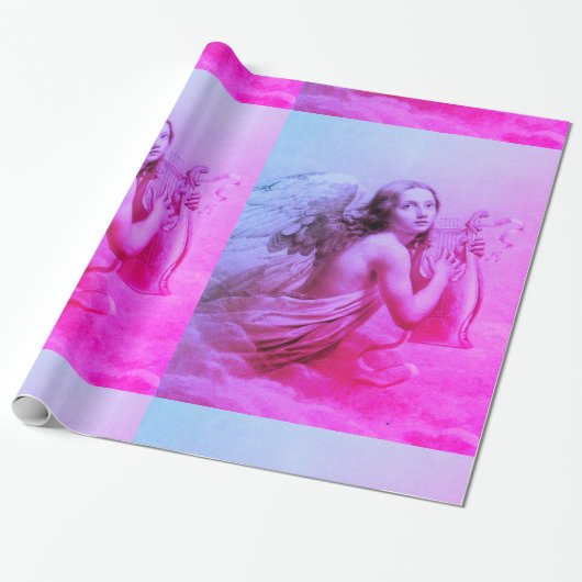 ANGEL SPEELT LYRA OVER DE CLOUDS Pink Blue Cadeaupapier (Uitgerold)