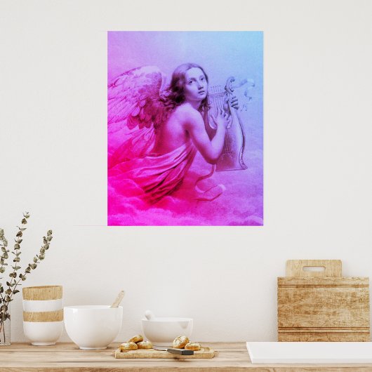 ANGEL SPEELT LYRA OVER DE CLOUDS Pink Blue Poster (Keuken)