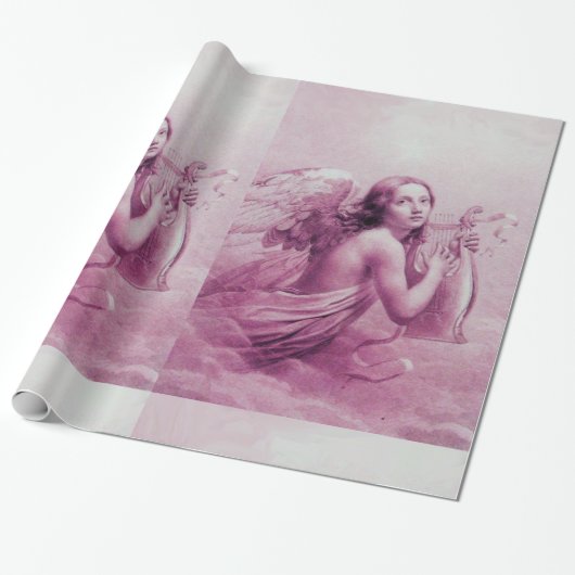 ANGEL SPEELT LYRA OVER DE CLOUDS Pink Fuchsia Cadeaupapier (Uitgerold)