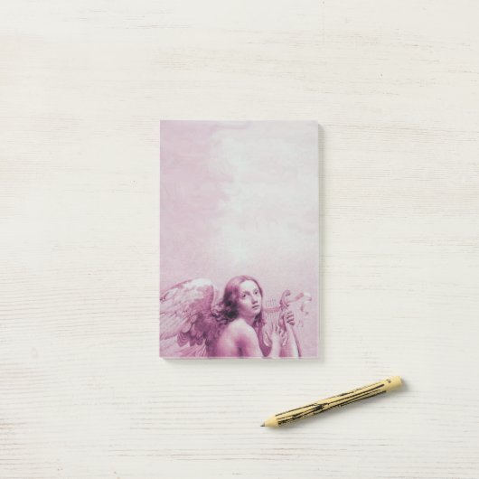 ANGEL SPEELT LYRA OVER DE CLOUDS Pink Post-it® Notes (Op bureau)