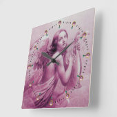 ANGEL SPEELT LYRA OVER DE CLOUDS Pink Vierkante Klok (Hoek)