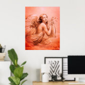 ANGEL SPEELT LYRA OVER DE CLOUDS Red Brown Poster (Thuiskantoor)