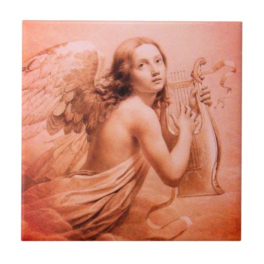 ANGEL SPEELT LYRA OVER DE CLOUDS Red Brown Tegeltje (Voorkant)