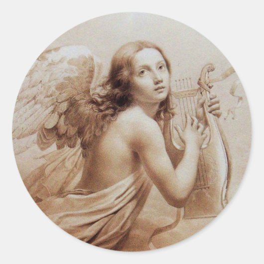 ANGEL SPEELT LYRA OVER DE CLOUDS RONDE STICKER (Voorkant)