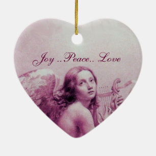 ANGEL SPEELT LYRA OVER DE CLOUDS roze hart Keramisch Ornament