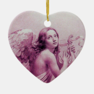 ANGEL SPEELT LYRA OVER DE CLOUDS roze Keramisch Ornament