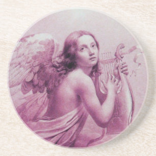 ANGEL SPEELT LYRA OVER DE CLOUDS, roze Zandsteen Onderzetter