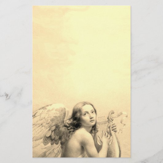 ANGEL SPEELT LYRA OVER DE CLOUDS Sepia Briefpapier (Voorkant)