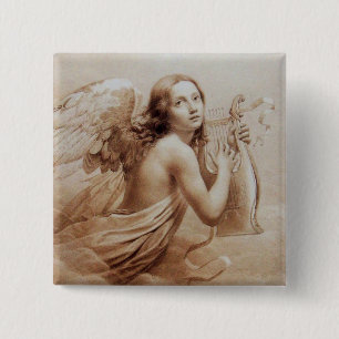 ANGEL SPEELT LYRA OVER DE CLOUDS VIERKANTE BUTTON 5,1 CM