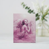 ANGEL SPEELT LYRA OVER DE WOLKEN, Antiek roze Briefkaart (Staand voorkant)