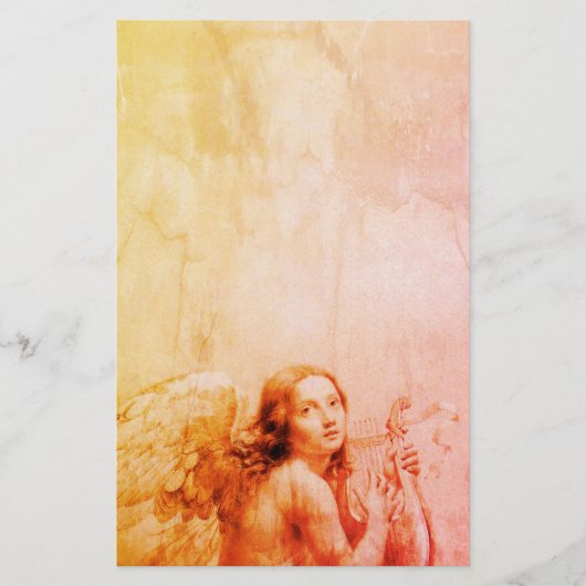 ANGEL SPEELT LYRA OVER HET Antiek Sinaasappel CLOU Briefpapier (Voorkant)