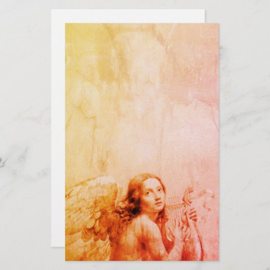 ANGEL SPEELT LYRA OVER HET Antiek Sinaasappel CLOU Briefpapier (Voorkant / Achterkant)