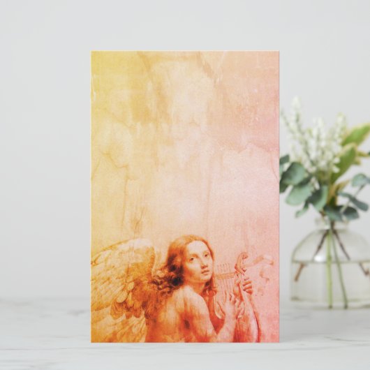ANGEL SPEELT LYRA OVER HET Antiek Sinaasappel CLOU Briefpapier (Staand voorkant)