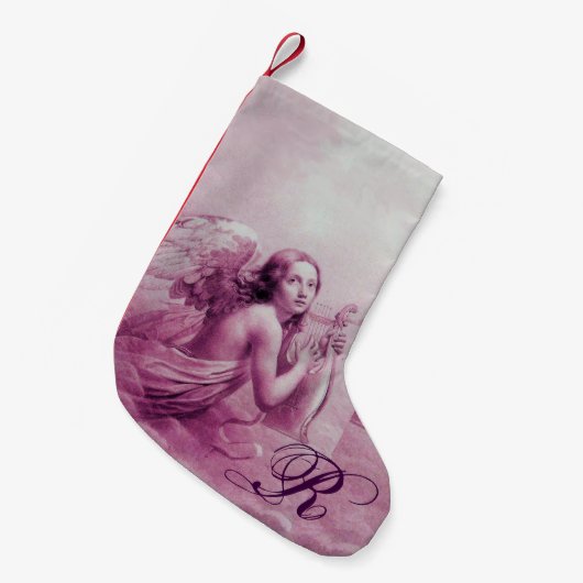 ANGEL SPEELT LYRA OVER HET CLOUDS roze monogram Kleine Kerstsok (Voorkant (Hangend))
