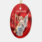 Angel spelen harp op rode zijde kerstversiering keramisch ornament (Links)