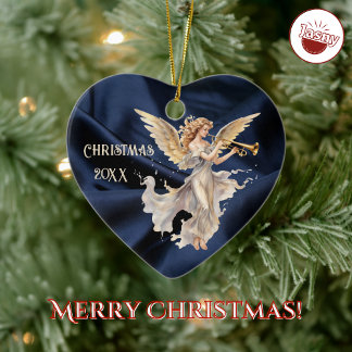 Angel spelen trompet blauw hart gevormd Kerstmis Keramisch Ornament