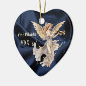 Angel spelen trompet blauw hart gevormd Kerstmis Keramisch Ornament (Links)