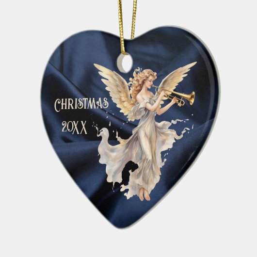 Angel spelen trompet blauw hart gevormd Kerstmis Keramisch Ornament (Links)