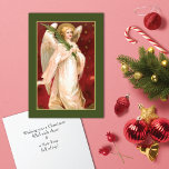 Angel Spruce Branch Feestdagen Kaart<br><div class="desc">Een wenskaart voor het vakantieseizoen,  een engel met blond haar en een gouden halo. Digitaal gerestaureerd vanaf een  briefkaart. Inside Verse - Ik wens je een kerst vol vrolijkheid en een nieuw jaar vol vreugde!</div>