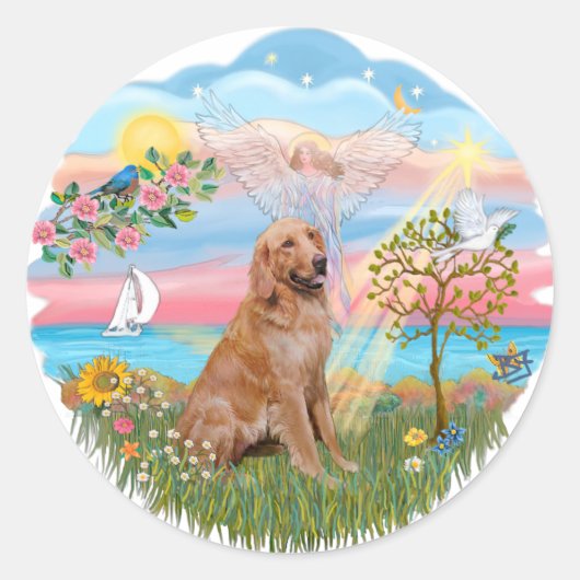 Angel Star - Golden Retriever #2 Ronde Sticker (Voorkant)