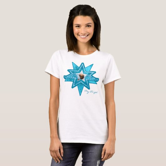 Angel star voeg je foto toe nieuwe moeder blauw & t-shirt (Voorkant volledig)
