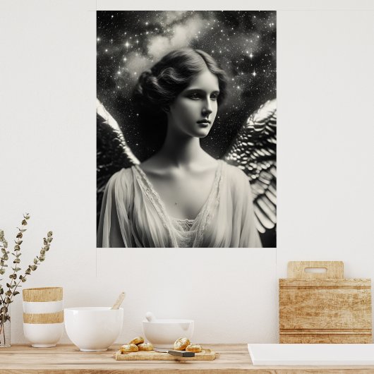 Angel Stars Zwart en Wit Poster (Keuken)