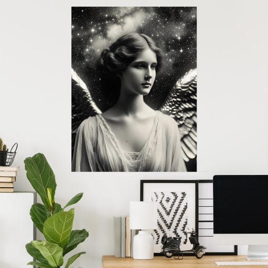 Angel Stars Zwart en Wit Poster (Thuiskantoor)