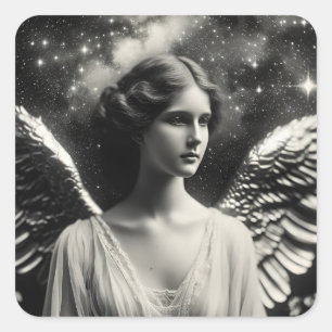 Angel Stars Zwart en Wit Vierkante Sticker