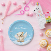 Angel Teddy Bear op Wolken Baby Blauw Papieren Bordje (Feest)