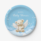 Angel Teddy Bear op Wolken Baby Blauw Papieren Bordje (Voorkant)