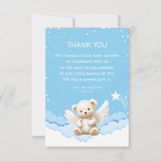 Angel Teddy Bear op Wolken Blauw Dank u Kaart (Voorkant)