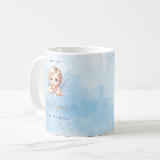 Angel-thema Dank u Mok voor Baby Boy doop (Voorkant links)