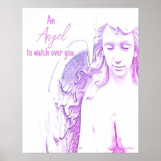 Angel to Watch Over You Roze Paarse vleugels Quote Poster (Voorkant)