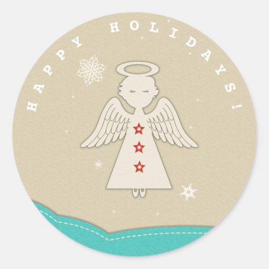 Angel Turquoise en Beige Ronde Sticker (Voorkant)