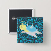 Angel Turtle Floral Pattern Vierkante Button 5,1 Cm (Voorkant /achterkant)